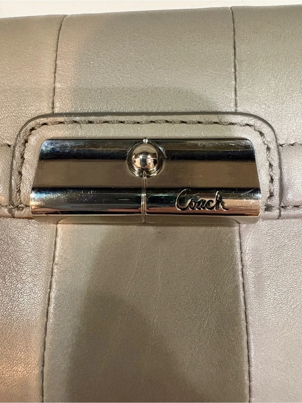 Vintage Coach Gray/Taupe Leather Kristin Wallet with Silver-Tone Hardware